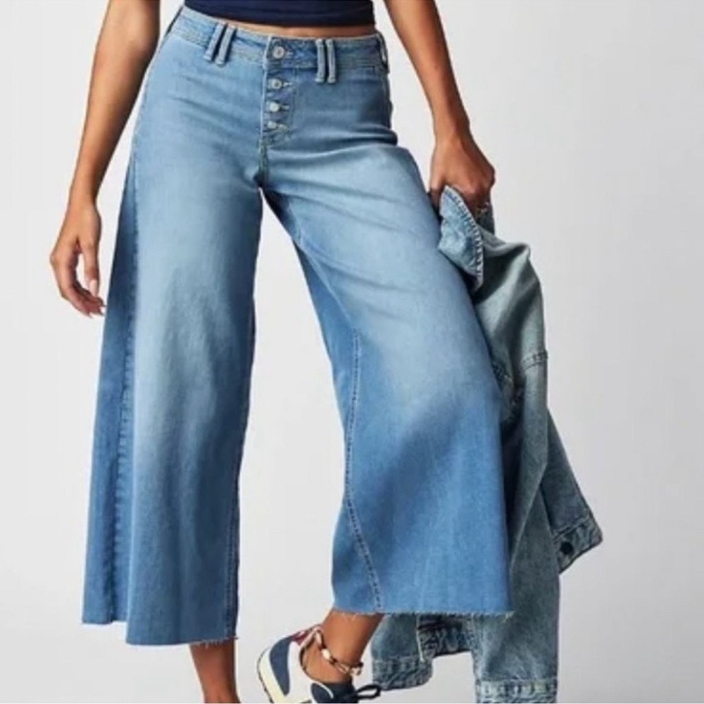 Free People We The Free Curvy Counter Culture Wide Leg Cropped Jeans